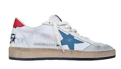 Pre-owned Golden Goose Men's Shoes Vintage Ball Star Leather 82709 Black Red-blue In White + Red