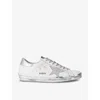 Golden Goose Mens Silver Com Super-star Logo-embellished Leather Low-top Trainers In Silver Com