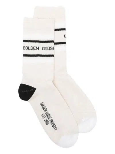 Golden Goose Socks High Rib Bi-color Stripes Ripped Accessories In White