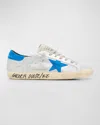 Golden Goose Men's Super-star Crackled Metallic Low-top Sneakers In Silver/blue