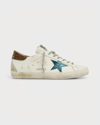 Golden Goose Men's Super-star Leather Low-top Sneakers In White/petroleum/ice/green Camouflage