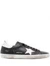 Golden Goose 'super-star' Black Low Top Sneakers With Logo Patch And Suede Details In Leather Man In Black