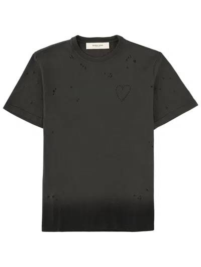 Golden Goose Black Distressed Crew Neck T-shirt In Multi