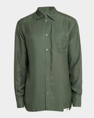 Golden Goose Men's Vertical Stripe Pocket Button-down Shirt In Green