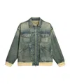 Golden Goose Men's Washed Denim Jacket With Wool Blend Ribbing In Gray