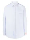 Golden Goose Light Blue Shirt With Classic Collar And All-over Striped Motif In Light Blue