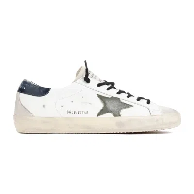 Golden Goose Men's White Leather Super-star Low Top Trainer With Iconic Green Star