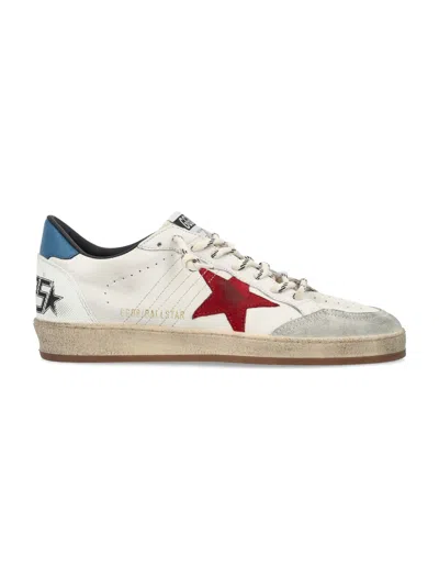 Golden Goose Men's White, Red, And Blue Low Top Leather Sneakers With Perforated Details In Neutral