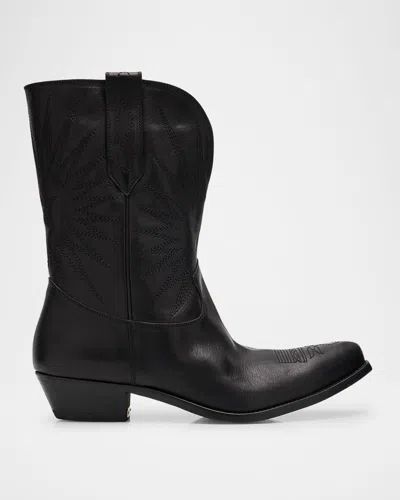 GOLDEN GOOSE MEN'S WISH STAR LOW LEATHER WESTERN BOOTS