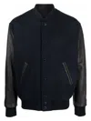 Golden Goose Wool Bomber Jacket And Leather Sleeves In Blue