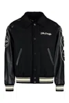 Golden Goose Black Bomber Jacket With Leather Inserts And Logo Patch In Wool Man In Black