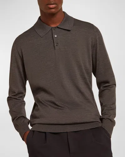 Golden Goose Men's Wool Knit Polo Shirt In Anthracite