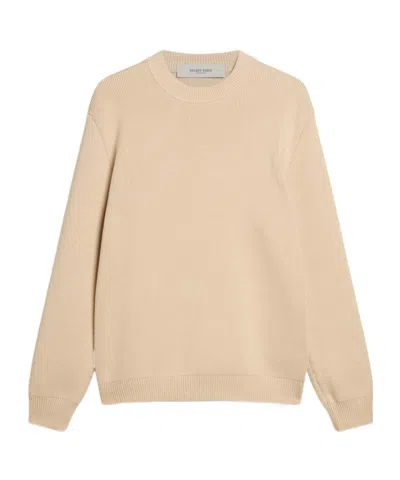 Golden Goose Mens Beige Crew Neck Sweater With Golden Lettering On The Back In Neutral