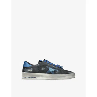 Golden Goose Mens  Stardan Distressed Leather And Mesh Low-top Trainers In Blue Other