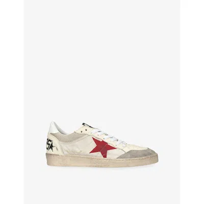 GOLDEN GOOSE MENS BEIGE COMB MEN'S BALL STAR LEATHER AND WOVEN LOW-TOP TRAINERS EUR 43 / 9 UK