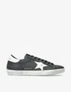 Golden Goose 'super-star' Black Low Top Sneakers With Logo Patch And Suede Details In Leather Man In Blk/white