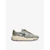 Golden Goose Running Sole In Green Suede With White Leather Star And Heel In Gray