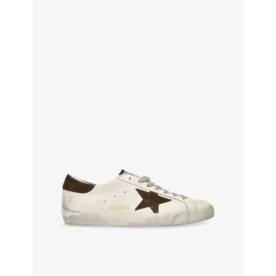 Golden Goose Mens  Super-star Branded Leather Low-top Trainers In White/oth