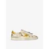 Golden Goose Leather Star Round Toe Distressed Sneakers In Yellow