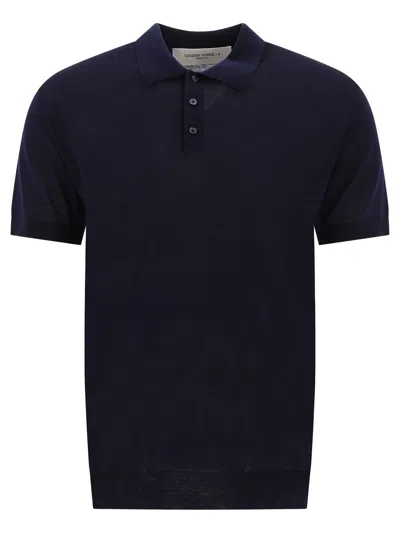 Golden Goose Merino Wool Polo Shirt Polo Shirts Black In Blue