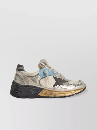 Golden Goose Mesh And Silver Laminated Leather Sneakers With Star In Multi