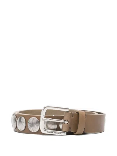 Golden Goose Metallic-disc Leather Belt In Brown