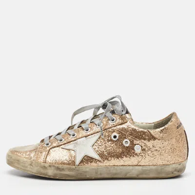 Pre-owned Golden Goose Metallic Gold Glitter Pvc Superstar Low Top Sneakers Size 40