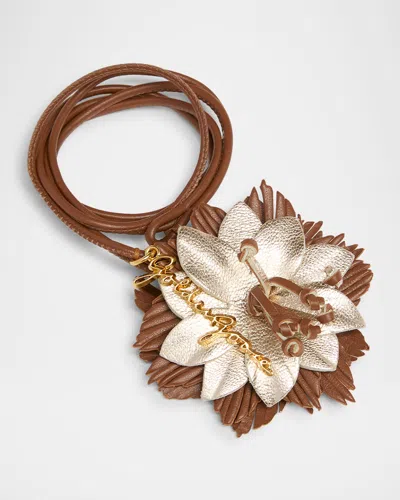 Golden Goose Metallic Leather Flower Bag Charm In Multi