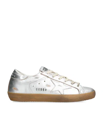 Golden Goose Metallic Leather Super-star Sneakers In Silver