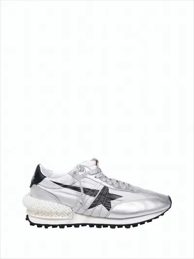 Golden Goose Metallic Silver Sneakers With Black Star Detail In White