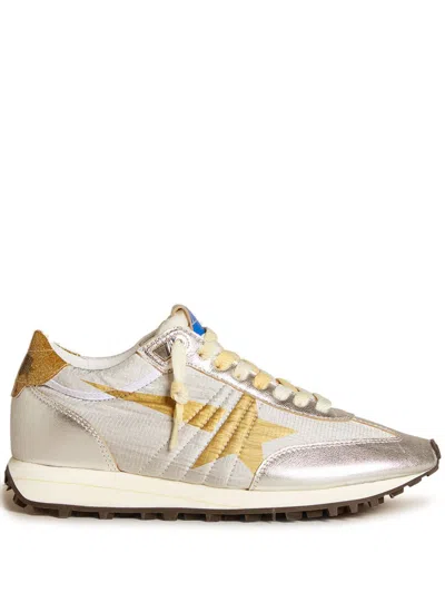 Golden Goose Metallic Silver Sneakers With Golden Star Detail In Black