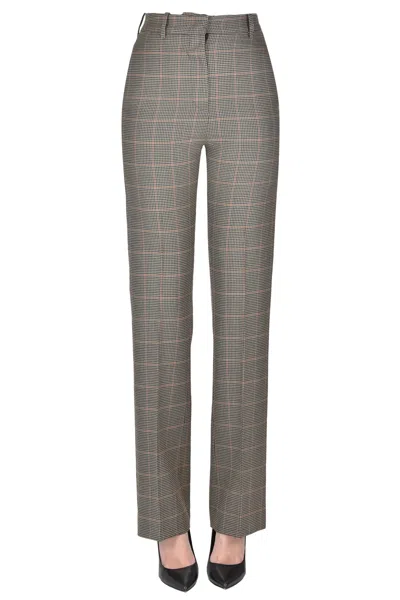 Golden Goose Micro Houndsthooth Print Wool Trousers In Brown