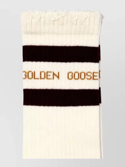 Golden Goose Mid Calf Nylon Silk Striped Socks In White