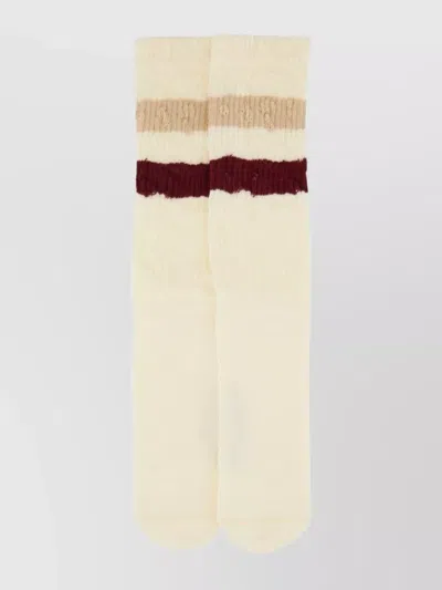 Golden Goose Mid-calf Ribbed Socks With Color Block Design In Neutral