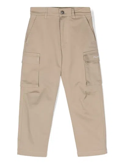 Golden Goose Kids' Mid-rise Tapered Cargo Trousers In Beige
