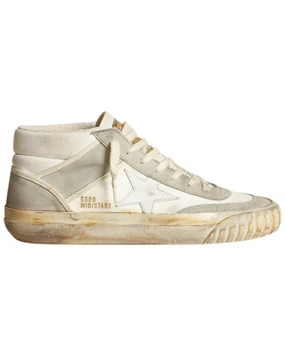 Golden Goose Mid Star 2 Leather Sneaker In Optic White/ivory/ocean Blue