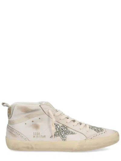 Golden Goose Mid Star Beige Leather Sneakers In White