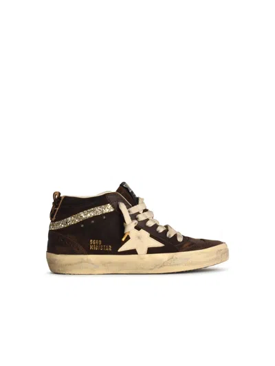 Golden Goose Mid Star Distressed Crystal-embellished Leather And Suede High-top Sneakers In Brown