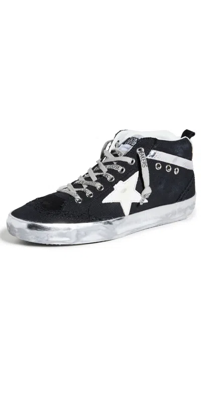 Golden Goose Mid Star Classic Canvas Sneakers In Black/white/silver