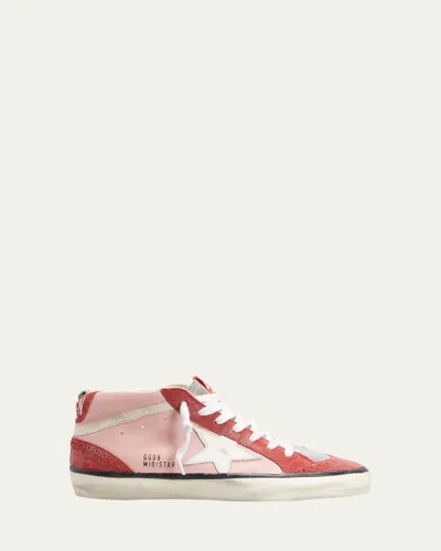 Golden Goose Mid Star Colorblock Wing-tip Sneakers In Antique Pinkredwhitebeige