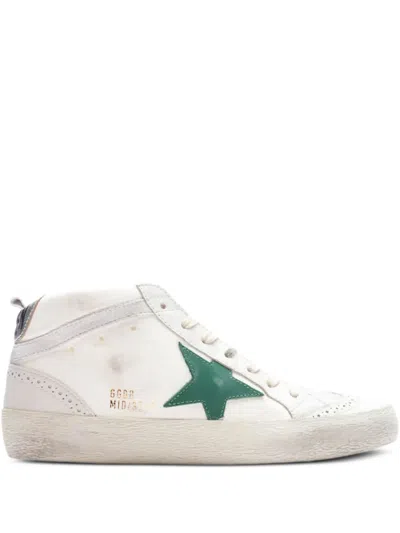 Golden Goose Mid Star Distressed Leather Sneakers In White And Green
