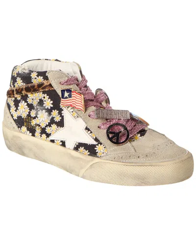 Golden Goose Mid Star Daisies Printed Canvas Upper In Black