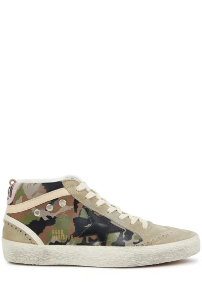 Golden Goose Mid Star Distressed Panelled Suede Sneakers In Khaki