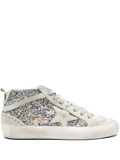 GOLDEN GOOSE MID-STAR GLITTER-DETAIL LEATHER SNEAKERS