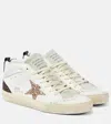 Golden Goose Mid Star In Leather And Suede With Glitter Star In White/ice/gold/brown