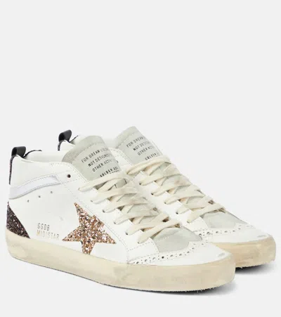 Golden Goose Mid Star Glitter Leather Sneakers In White/ice/gold/brown