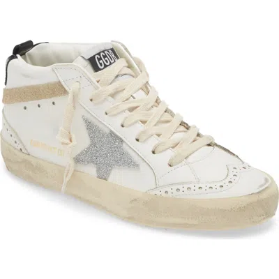 Golden Goose Mid Star Glitter Sneaker In White/gold