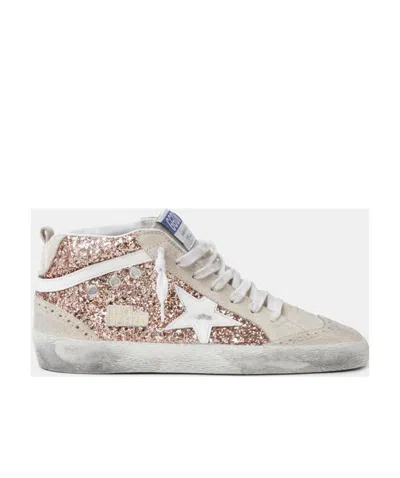 Golden Goose Mid Star Glitter Sneaker In Peach/pearl/white