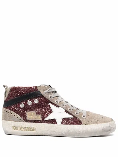 Golden Goose Mid Star Glitter Upper Suede Toe An In Burgundy