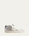 Golden Goose Mid Star Glitter Wing-tip Sneakers In Silver